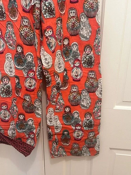 Anthropologie Eloise Red Matryoshka Russian Nesting Doll Print Lounge Pants - Picture 2 of 8
